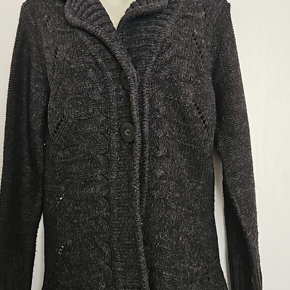 Suzy Shier Button-Down Long Sleeves Knitted Cardigan Sweater Gray Small - Picture 3 of 16